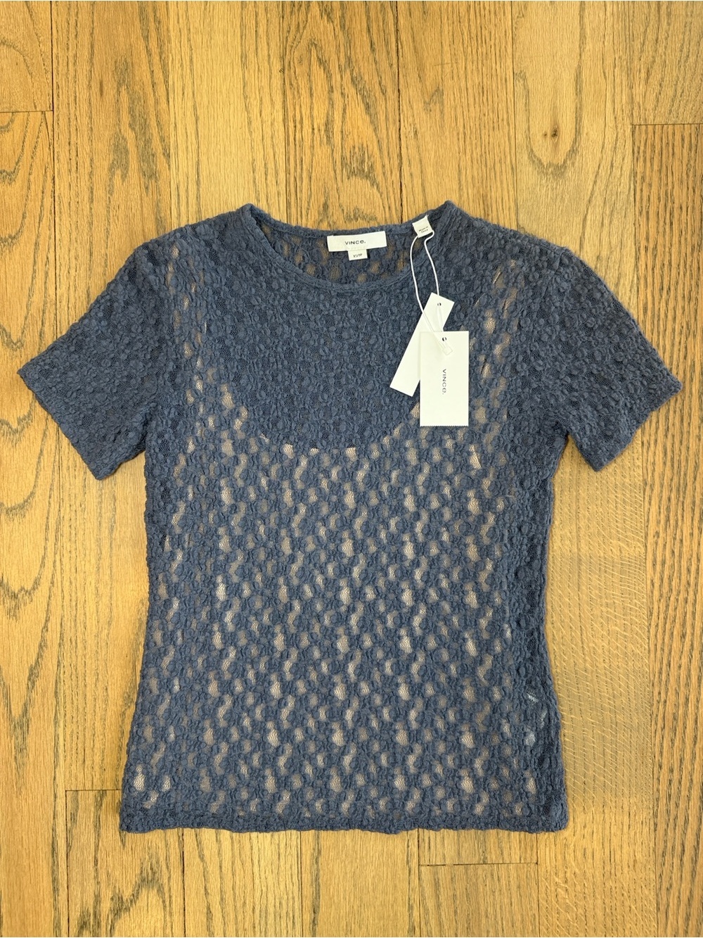 NWT VINCE Smocked Lace Blue Top Size X-Small - Picture 3 of 16